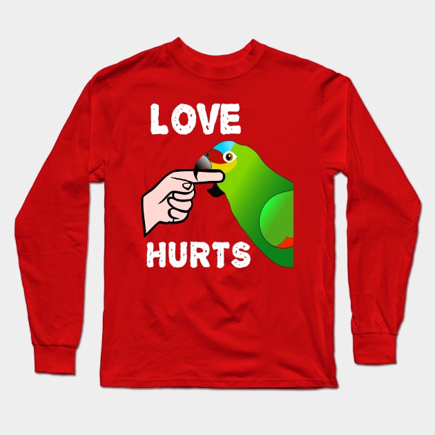 Love Hurts Red Lored Amazon Parrot Biting Long Sleeve T-Shirt by Einstein Parrot